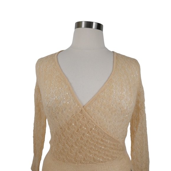 The Limited Womens S Kid Mohair Blend Beige Sheer Low V Cut Lightweight Sweater - Picture 3 of 10